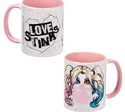 DC Comics Harley Quinn - Love stinks Mug Tasse de Café Thé en céramique blanc/rose 320 ml