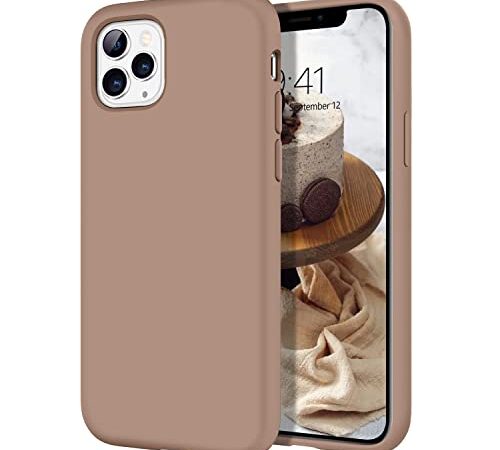 DUEDUE Coque iPhone 11 Pro Max Silicone Liquide Douce Rigide Antichoc, Doublure Micrifibre Protection Téléphone iPhone 11 Pro Max 6,5'' Marron Beige