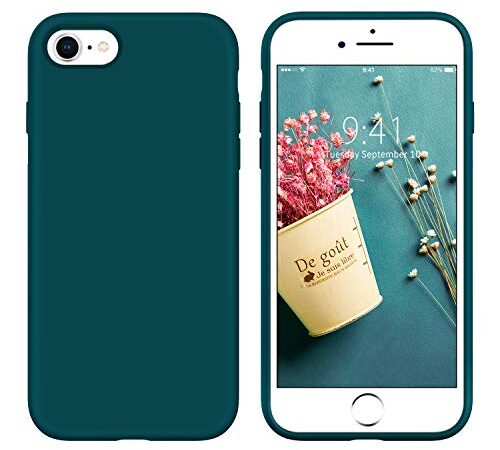 DUEDUE Coque iPhone 7/8/SE Silicone Liquide Douce Rigide Antichoc Micrifibre iPhone 8 Protection Téléphone iPhone 7/8/SE 2020/2022 5G Vert