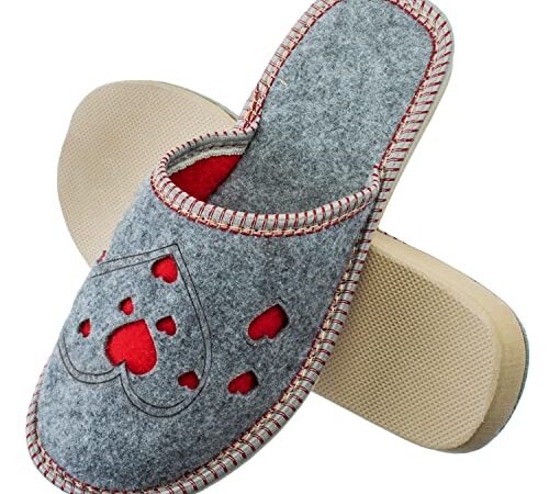 ESTRO Pantoufles Femme Chausson Femme - Chaussons Femme Feutre Charentaises Femme Feutre Chausson Femme Mule avec Semelle Antiderapante F03 (41, Coeurs)