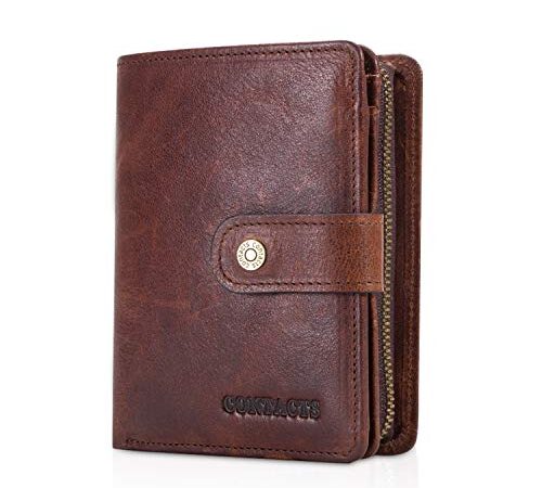 FANDARE Mode Portefeuille Homme RFID Court Porte Monnaie Cuir veritable Portefeuille avec 12 * Fentes pour Carte de crédit,1*Poche à Monnaie, pour Voyage, fête, Mariage, Affaires Marron Foncé