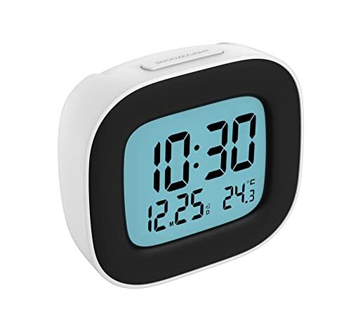 HOMVILLA Réveil de Voyage, Horloges Numériques LCD Portable avec Température, 12/24H, Fonction de Répétition, Rétro-éclairage et à Piles pour Voyages, Chambre, Bureau (avec Batterie,S