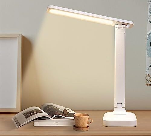 Lampe de bureau, lampe de table LED, pliable 3 couleurs niveaux d'éclairage,USB charge,contrôle tactile,avec protection des yeux LED lumière bureau pour enfants étude, travail, bureau