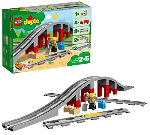 LEGO 10872 Duplo Ma Ville Les Rails Et Le Pont du Train, Jouet De Construction avec Klaxon en Brique Sonore, Cadeau, pour Enfants de 2 Ans et Plus