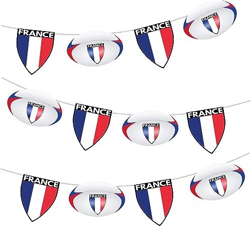 Lot de 12 guirlandes de ballons de rugby de France - Ruban de 2,5 m