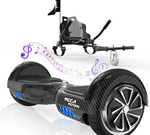 MEGA MOTION Hoverboard Kart, Hoverboards avec hoverkart, Overboard 6,5 Pouces Hoverboards avec siège, Équipé de Haut-Parleur Bluetooth et Lumières LED, Cadeau pour Adultes et Enfants