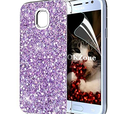 OKZone Coque Samsung Galaxy J3 2017, Mince Étui en Silicone Souple Paillette Strass Brillante Bling Bling Glitter de Luxe,Flexible Plein-Corps TPU de Protection pour Samsung Galaxy J3 2017 (Violet)