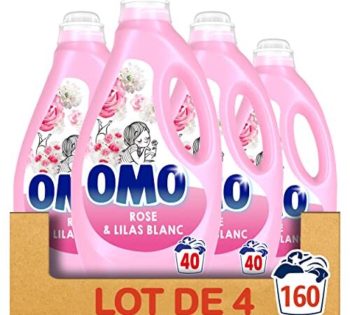 Omo Lessive Liquide Rose & Lilas Blanc x160 Lavages, Peaux Sensibles, Propreté éclatante et parfum longue durée (Lot de 4 bidons, 4x40 lavages)