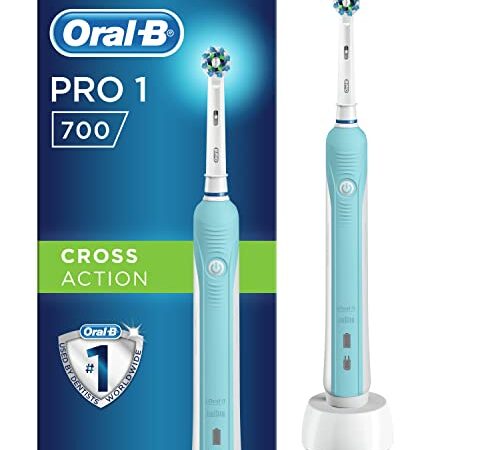 Oral-B PRO 1 700 Brosse À Dents Électrique Rechargeable, 1 Brossette, Bleu/Cross Action