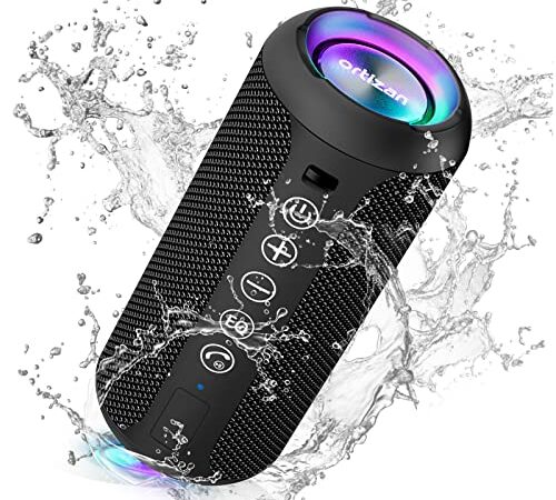 Ortizan Enceinte X10 Haut-Parleur Bluetooth Portable, Baffle Bluetooth Puissante avec Lumière LED, Enceinte sans Fil Étanche IPX7, Basses Profondes, Autonomie 30 hrs, pour Les Voyages/Extérieur