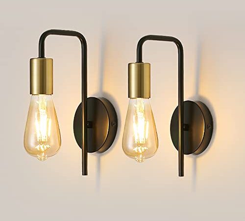 Osairous Applique Murale Vintage 2 Pack, Lampe Murale Intérieur Industrielle, Spot Mural Fer Rétro pour Chambre Couloir Bar, E27, IP20, Noir, Sans Ampoule