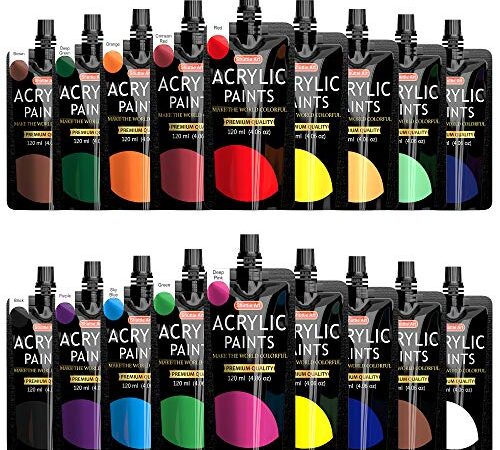 Peinture Acrylique 120ml, Shuttle Art 18 Couleurs Lot Peinture Acrylique, Qualité Artistique, Non Toxique, Pigments Riches, Acrylique Peinture pour Artistes, Débutants, Enfants sur Toile, Céramique