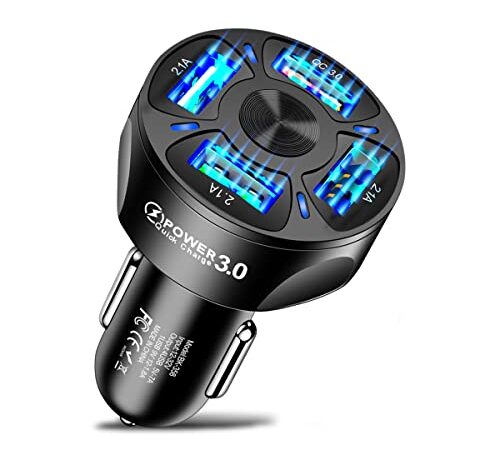 SHGK Chargeur de Voiture 4 Ports, Chargeur Allume Cigare QC 3.0 USB Rapide, Adaptateur de Chargeur de Voiture 7A à Chargeur Rapide Compatible avec Autres Smartphones et Tablettes