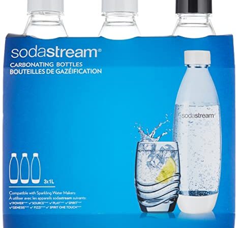 SodaStream Bouteilles fusionnées pour gazéificateur Source, Play, Power, Spirit, Fizzi, 1 litre, lot de 3 (3 x 1 L)