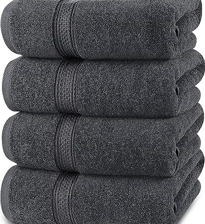 Utopia Towels - Lot de 4 Serviettes de Bain luxueuses - 100% Coton filé à l'anneau, séchage Rapide, très absorbantes, Douces au Toucher, parfaites pour Un Usage Quotidien - Gris