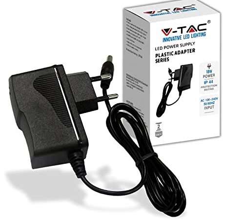 V-TAC Adaptateur Alimentation USB 12V 18W 1,5A pour Caméras, Bandes LED, Modems - Transformateur Chargeur 12V - Prise 2 Pin EU pour Equipements Electroniques - AC 100-240V 50/60Hz - Noir