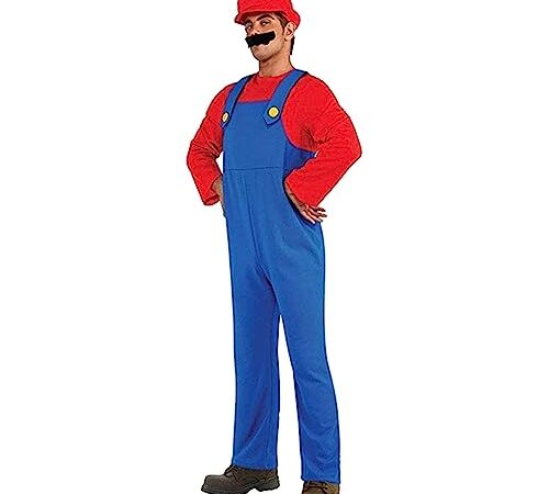 VISVIC Costume de Plombier Super Brothers, Costume avec Costume, Chapeaux et Moustache, Costume de Carnaval Classique Halloween Cosplay, pour Hommes Femmes Garçons Filles, Homme Rouge, S