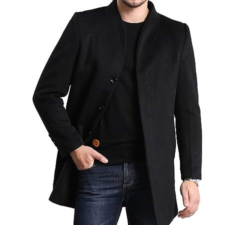 Allthemen Manteau HommeTrench Coat Hiver Laine Long Slim Fit Parka Laine Manche Longues Noir L