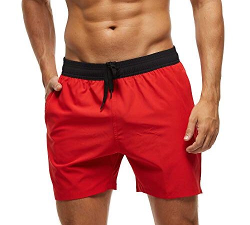 Arcweg Homme Short de Bain Sport Bermuda Séchage Rapide Garçons Court de Plage Natation Casual avec Cordon Réglable Élastique Rouge L(EU)