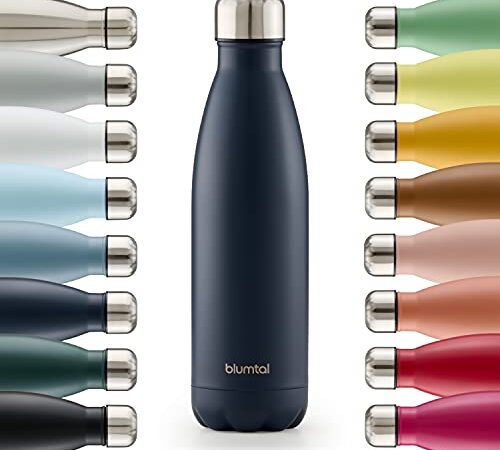 Blumtal - Gourde Isotherme 350ml - Bouteille Isotherme 350ml - Gourde Metal INOX - Étanche - Réutilisable - Sans BPA - Pour Boissons Chaudes Et Froides - Dark ocean blue-Bleu