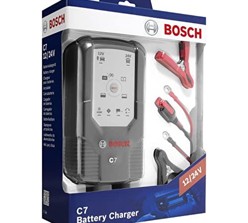 Bosch Automotive C7 - Chargeur de Batterie Intelligent et Automatique - 12V/24 V /7 A - pour Batteries Plomb-Acide, GEL, Start/Stop EFB, Start/Stop AGM pour Motos et Voitures, Noir