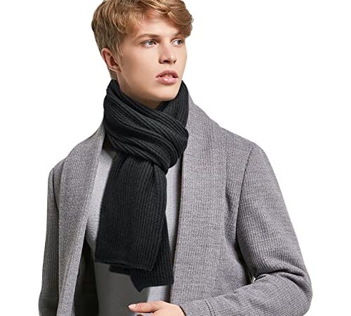 Buluri Écharpe Homme/Femme Chaud Automne Hiver Classic Echarpe en Tricot Tricoté Chauds Épaisses Longues - Noir