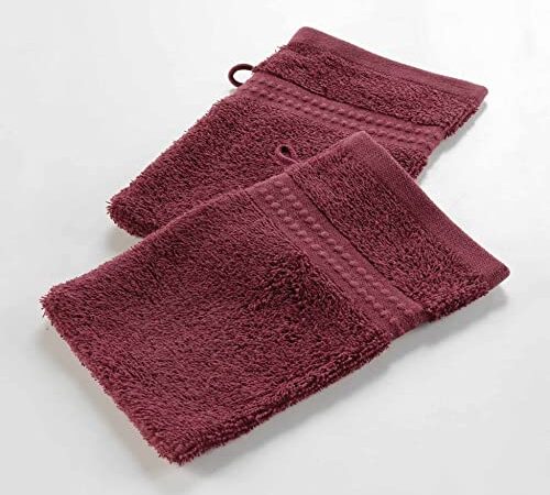 Douceur d'Intérieur 2 Gants De Toilette, Bordeaux, 15 x 21 cm