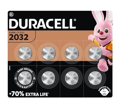 Duracell 2032 Pile bouton lithium 3V, lot de 8, avec Technologie Baby Secure, pour porte-clés, balances et dispositifs portables et médicaux (DL2032/CR2032) [Amazon exclusive]