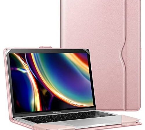 FINTIE Coque Compatible avec MacBook Air M2 2022 13.6 Pouces, MacBook Air 13 M1 2020/2019 / 2018 et MacBook Pro 13 M2 M1 (2016-2022), Housse avec Poche de Document, Or Rose