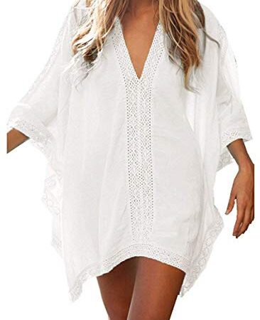 JFAN Robe De Plage Femme Ete Copricostumi Maillot De Bain Chemisier Pareo Femme Plage - Taille Unique, Blanc