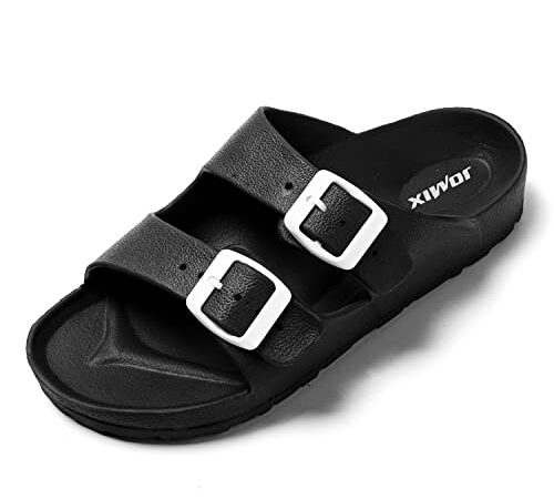 JOMIX Sandales Femme Chaussons d'été Femmes Tongs Femme Claquettes Femmes Caoutchouc pour Maison Piscine Plage (Noir, 39)