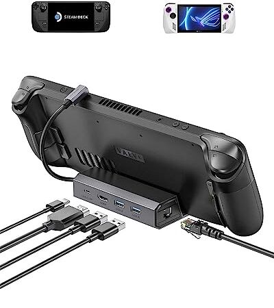 JSAUX Station d'accueil Compatible avec Steam Deck/ROG Ally, 5-en-1 avec HDMI 2.0 4K@60Hz, 100 Mbps Ethernet, Double Port USB-A 2.0 et USB-C