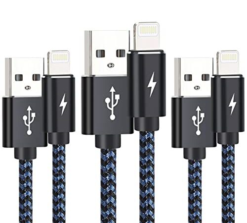 LTDNB Câble iPhone [1m+1m+2m/Lot de 3] Cable Lightning Nylon Tressé Câble Charge Rapide Compatible avec iPhone 13/12/11 Pro Max /11 Pro /11 /XS Max/XR/XS/X /8/8 Plus、iPad Air、iPod