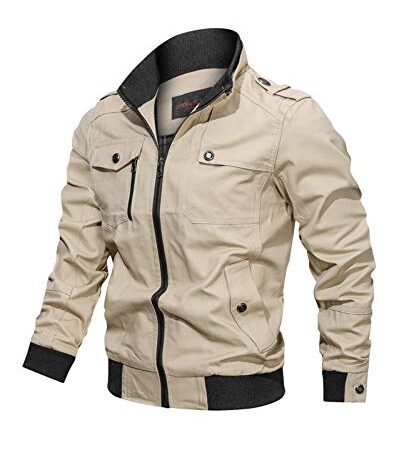 Minetom Hommes Printemps Hiver Coton Militaire Tactique Veste Moto Homme Multi-Poche Bomber Blousons Biker Manteau Kaki M