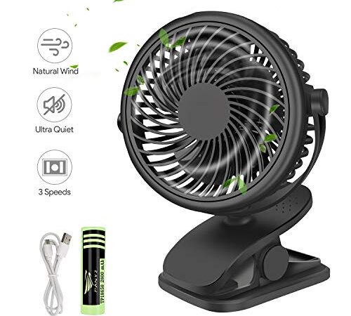 QHUI Portable Mini Ventilateur de Bureau, Ventilateur de Refroidissement Personnel USB à 3 Vitesses avec Rotation à 360 °, câble USB et Batterie pour la Maison, Bureau, Salle de Sport, pêche, Camping