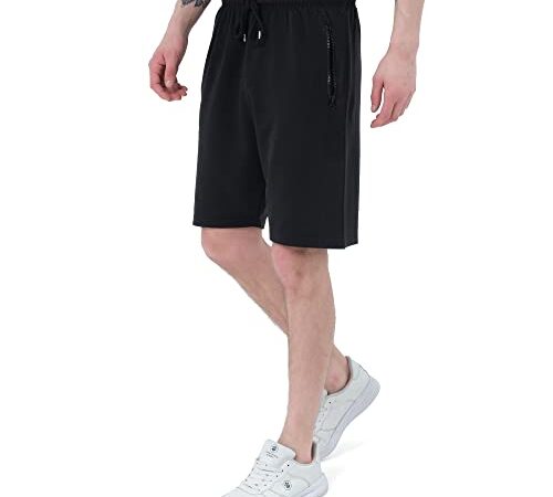 Smith & Solo Short de Sport Homme Coton - Short de Jogging Court - Shorts de Sport Fitness, Bermudas, Shorts d'entraînement, Shorts de Tennis (Noir, S)