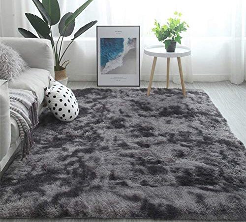 Tinyboy-hbq Tapis Chambre Modernes de Salon Soft Tapis à Poils Longs Extra Doux et Confortable Antidérapant Intérieur Moelleux épais (Noir Gris, 80 * 120cm)