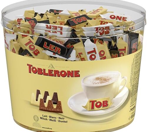 Toblerone - Assortiment de 3 Variétés de Mini Toblerone : Chocolat au Lait, Chocolat Noir, Chocolat Blanc - Tubo de 113 mini barres (904 g)