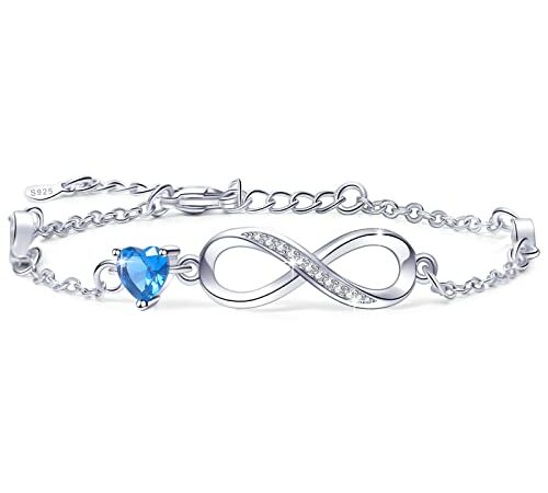 Tusuzik Bracelet Femme Argent 925, Bracelet Infini Coeur Bijoux Femme avec Zircone Réglable Cadeau pour Maman Épouse Fille Amie