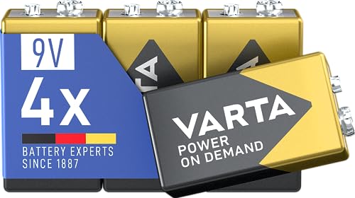 VARTA Piles Bloc 9V, lot de 4, Power on Demand, Alcalines, pack de stockage, intelligentes, flexibles, puissantes, pour détecteurs de fumée, alarmes incendie [Exclusif sur Amazon]