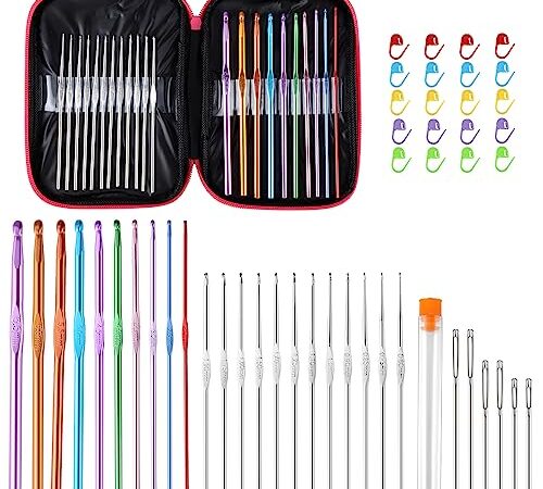 22 Pcs Crochet Tricot, Aiguilles à Crochet Set 0,6-6,5 mm Multicolore Crochet à Tricoter, Crochet Ergonomique avec Aiguilles pour Débutants et Professionnels