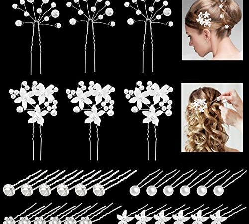 30pcs Épingles à Cheveux, Accessoire Cheveux en Strass Perle, Pince Fleurs en forme de U, Bijoux pour Mariée/Femmes/Filles/Marriage Soirée