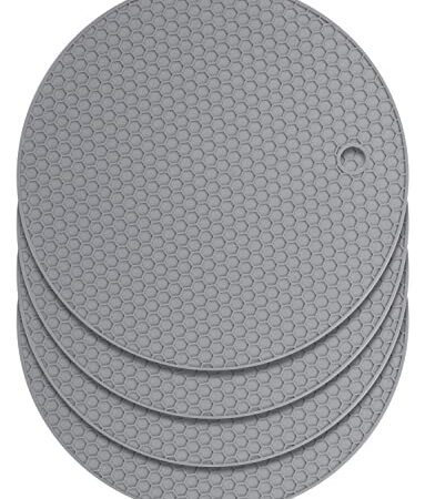 4 PCS Tapis de Dessous de Plat en Silicone, Pitasha Tapis Isolant en Nid d'abeille en Silicone Rond Résistant à Chaleur Antidérapant de Coussinets Chauds pour L'usage Domestique (Gris)