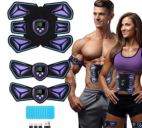 Abs Stimulator EMS Musculation, Rechargeable Stimulateur Musculaire Abdominal Électrique avec 10 Coussinets de Gel de Remplacement, pour Abdominaux/Bras/Jambes, 6 Modes & 15 Intensités (Scarabée)