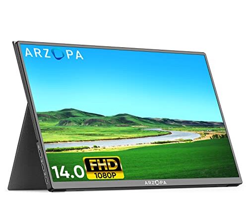 ARZOPA Ecran Portable, 14 Pouces, 1920x1080 FHD, Moniteur Portable IPS 100% SRGB avec HDMI/Type-C/USB-C, écran Portable de Jeu Eye Care, pour Ordinateur Portable/PC/Mac/PS5 /Xbox/Téléphone