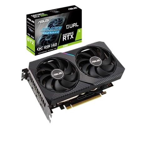 ASUS DUAL NVIDIA GeForce RTX 3060 V2 OC Edition 12GB GDDR6 – Carte Graphique Gaming (PCIe 4.0, 12GB, HDMI 2.1, DisplayPort 1.4a, 2-slot, ventilateurs axiaux, 0dB technologie)