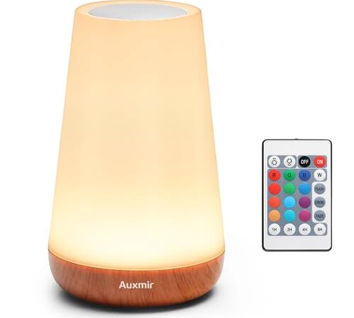 Auxmir Lampe de Chevet Veilleuse LED Lampe d'ambiance Chambre Lampe Nuit Tactile avec 13 Couleurs RGB, Rechargeable USB, Télécommande pour Chambre Salon Enfants Salle de Bébé Camping