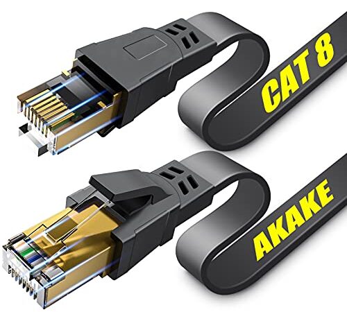 Câble Ethernet Cat 8, câble réseau Internet plat haute vitesse robuste de 3M, câble LAN professionnel, 26 AWG, 2000 Mhz 40 Gbps avec connecteur RJ45 plaqué or, blindé au mur, intérieur et extérieur