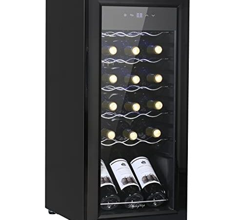 Display4top Boissons Vin Conservation Réfrigérée Cave à Vin Réfrigérateur Supporte 18 bouteilles, Porte en verre trempé, panneau de thermostat tactile (53L)