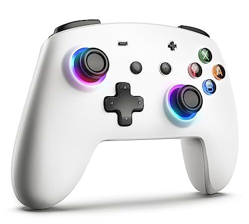 ECHTPower Manette Switch LED Blanc, Manettes Pro Sans Fil Switch Controller avec RGB/Bouton SYNC/Fonction de Réveil/Turbo/Vibration Réglable/Bouton Programmable pour Switch/OLED/Lite/Cadeaux Noel